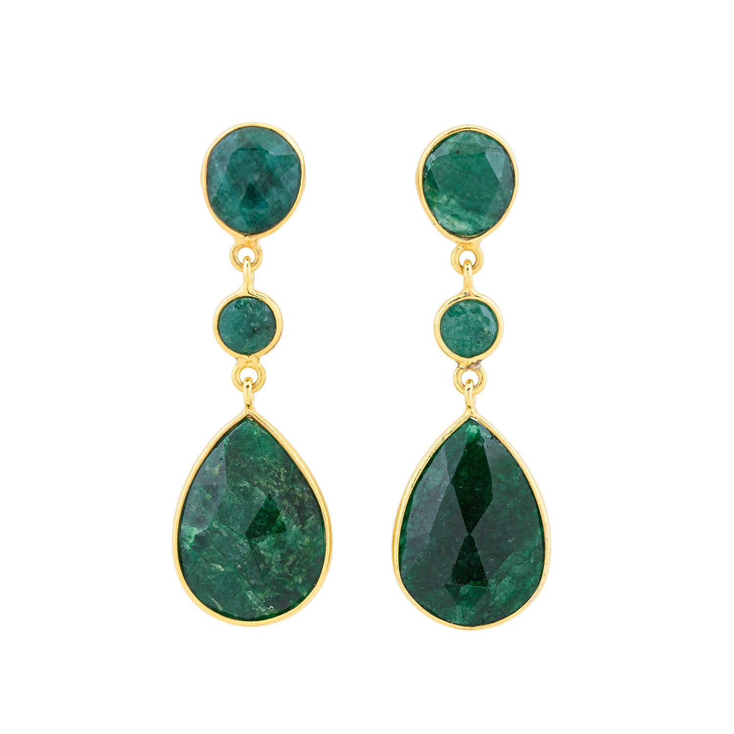 Emerald stone silver earrings