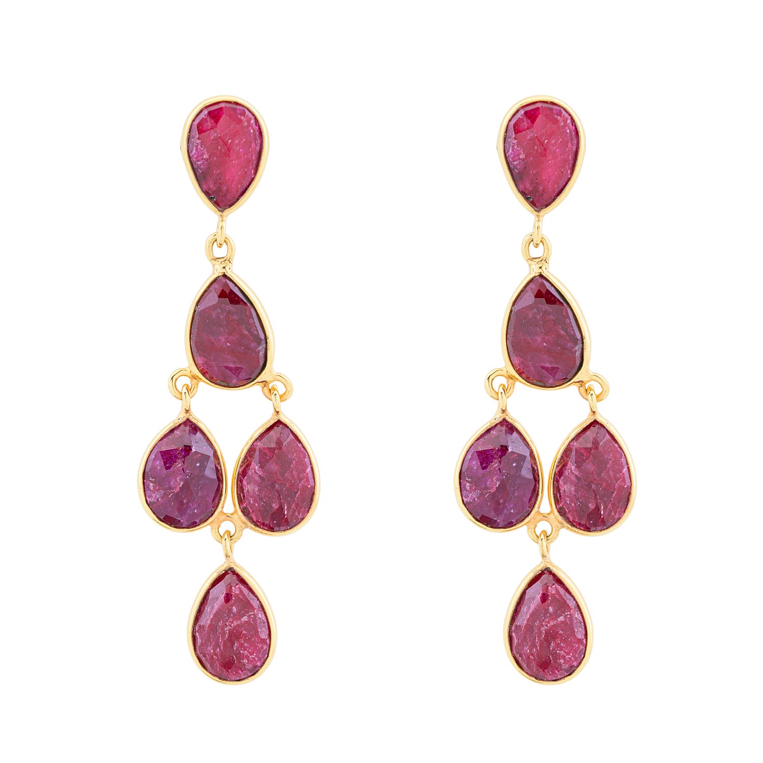 Ruby Chandelier silver earrings