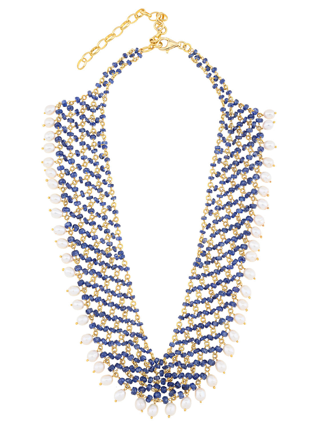 Multi-strand lattice Blue Sapphire & Pearl Necklace