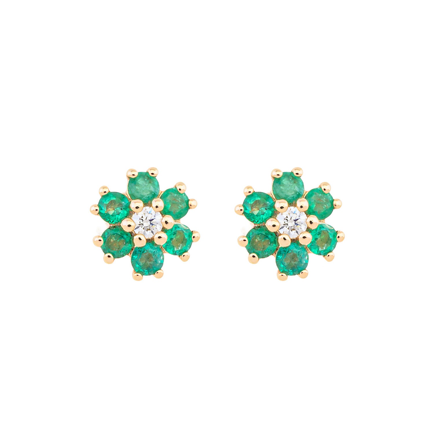 Green Emerald Flower Stud Earrings