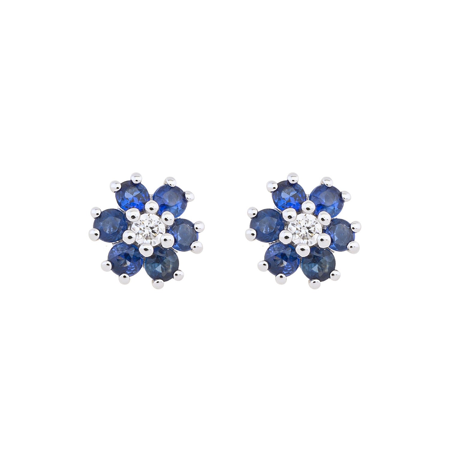 Floral Sapphire and Diamond Stud Earrings