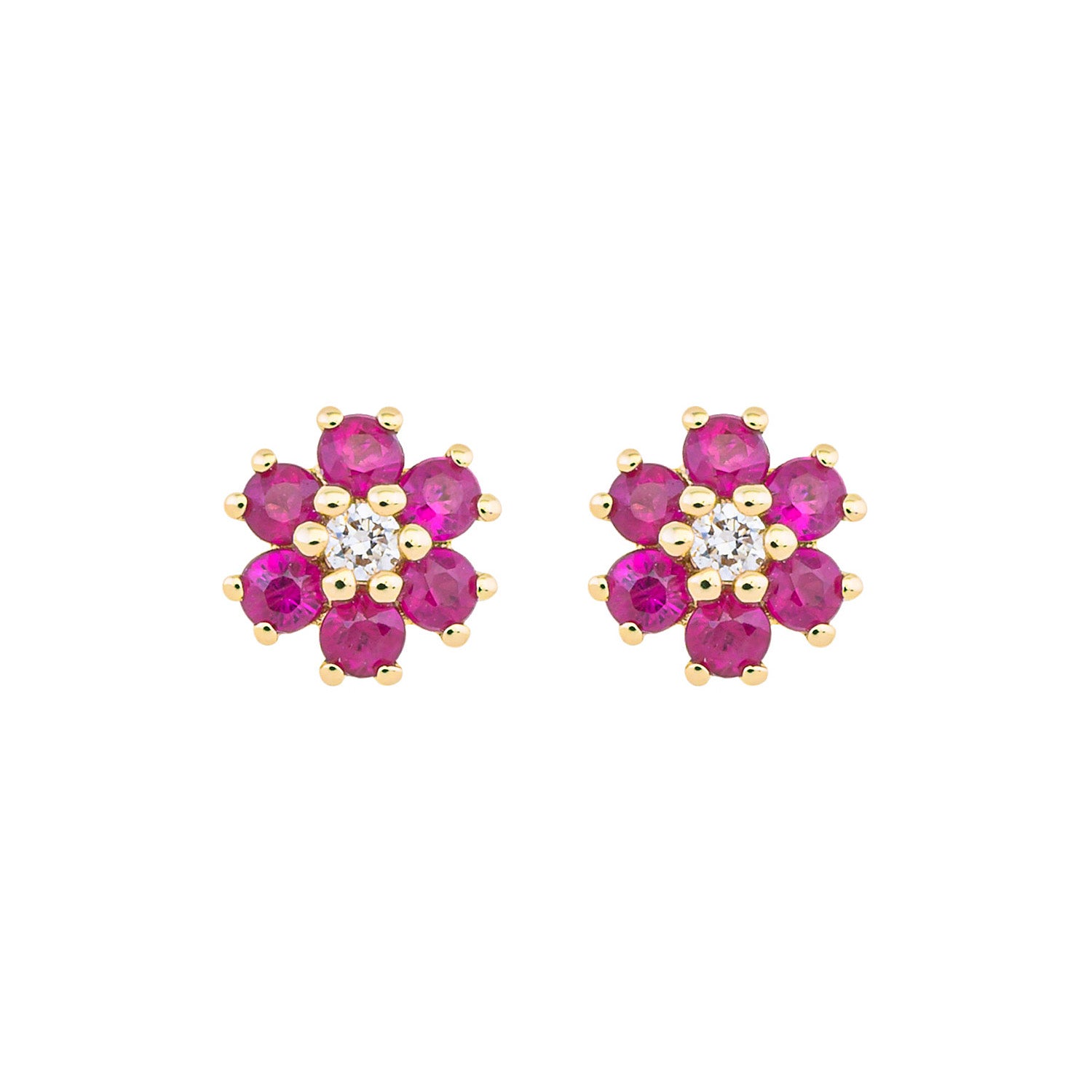 Classic Ruby Blossom Stud Earrings