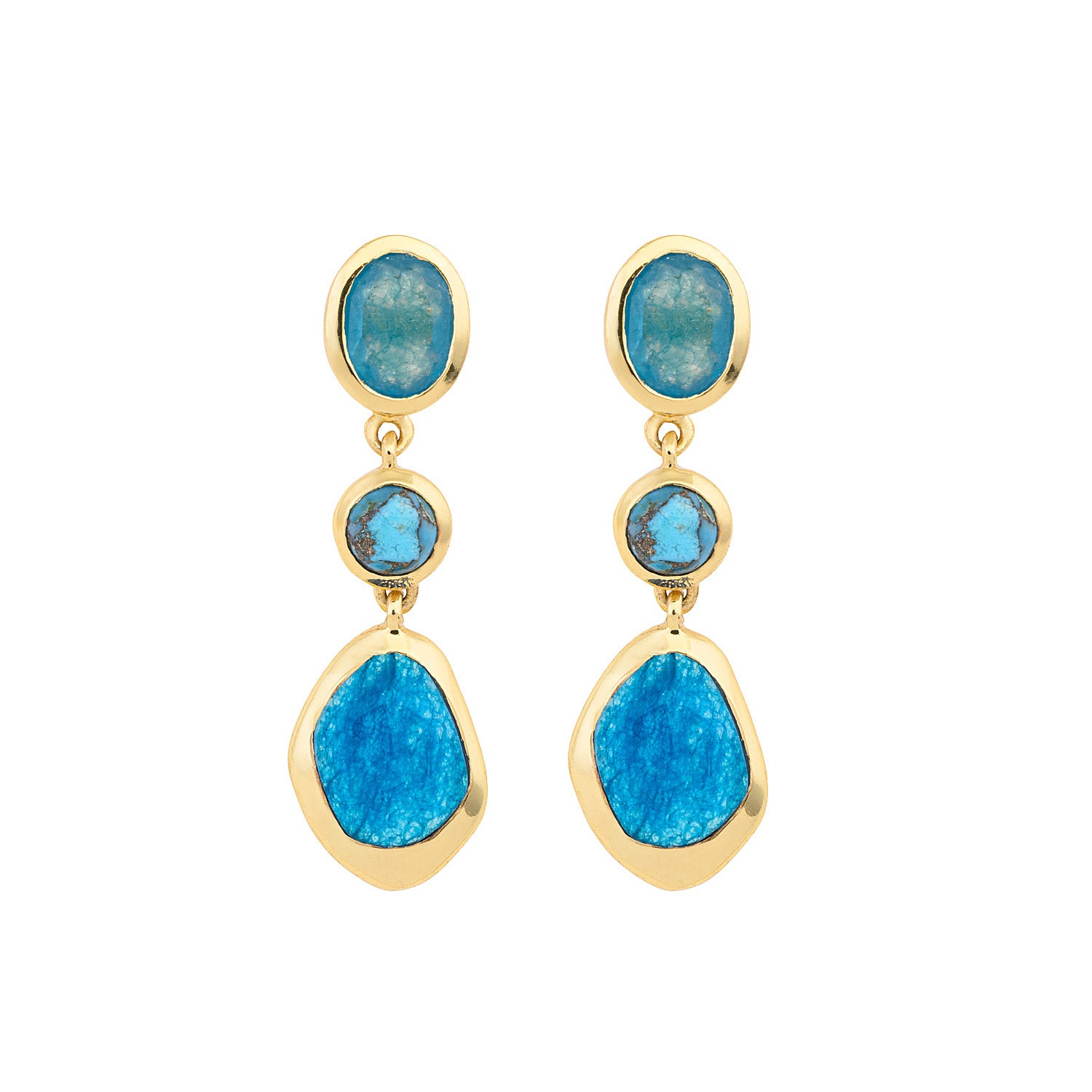 Ocean Stone – Blue & Green Jade with Turquoise Earrings