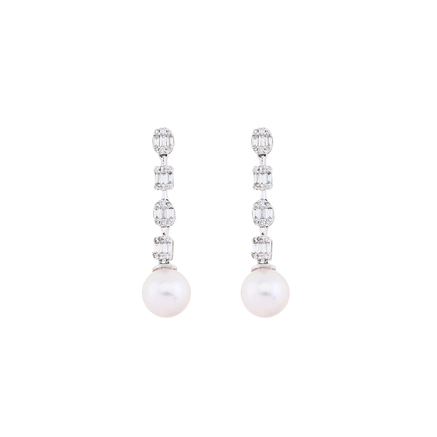 Timeless Pearl & Baguette Diamond Earrings