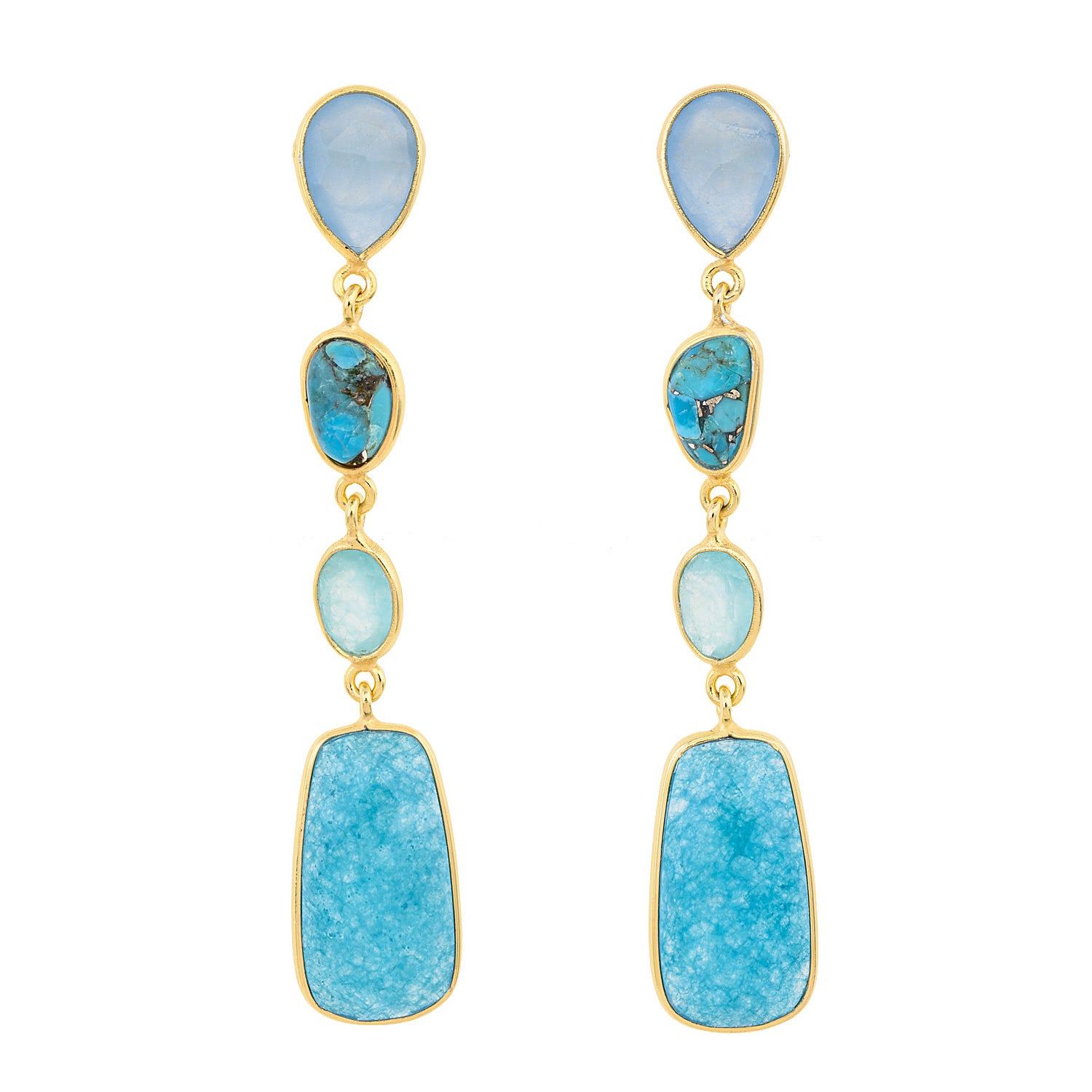 Raw Elegance: Mixed Stone Dangles Silver Earrings