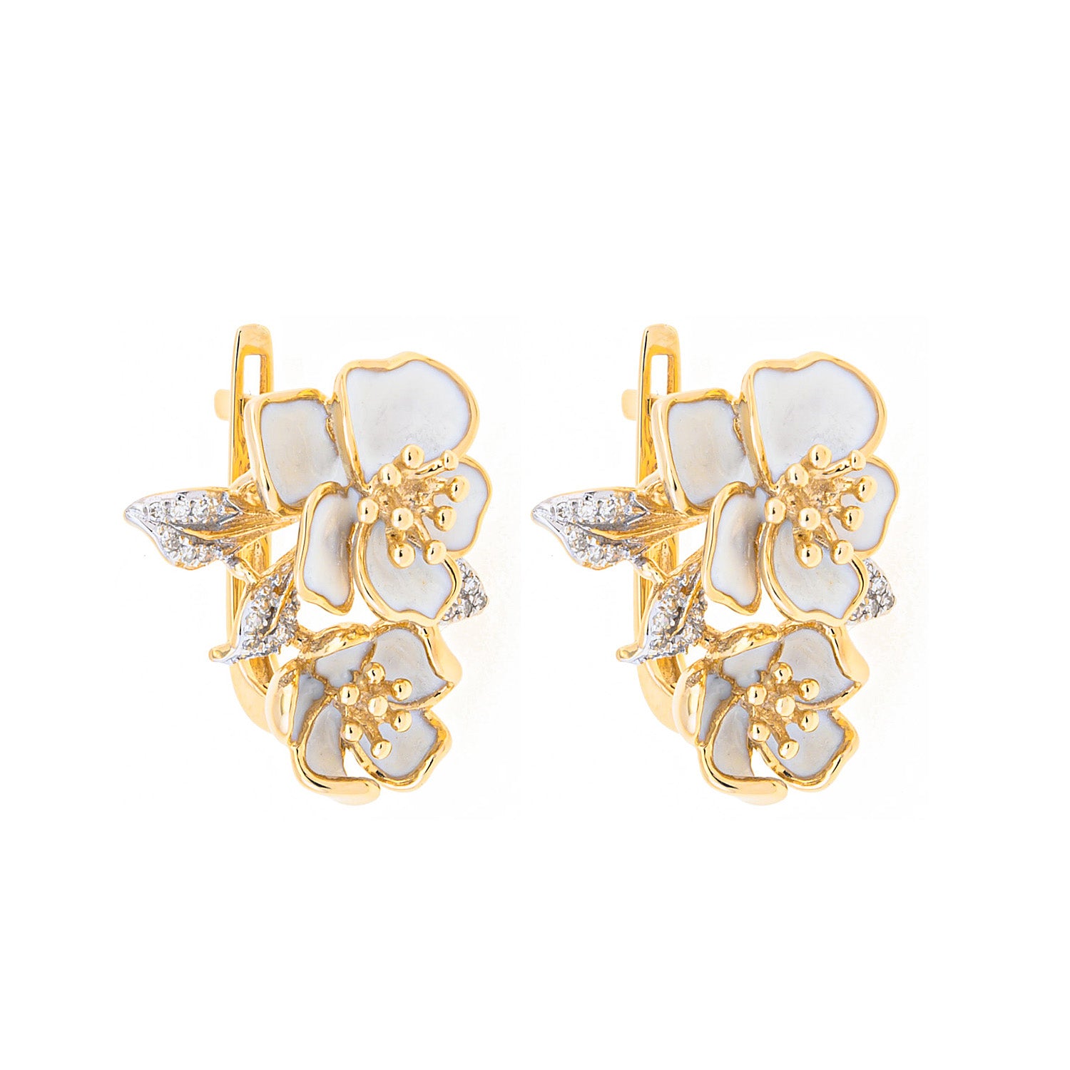 White Camellia Hoops Bloom Earrings