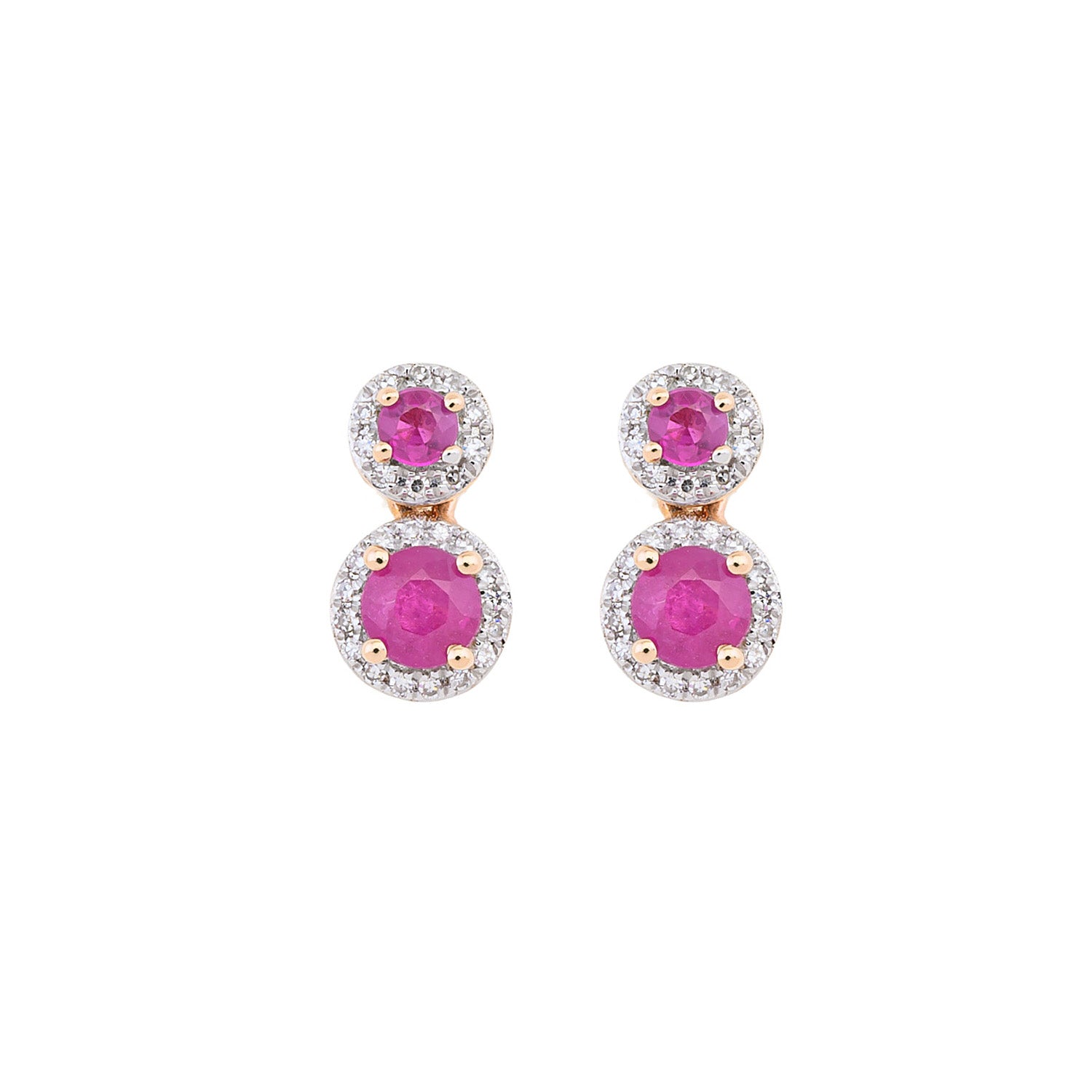 Twin Ruby Stud Drop Earrings