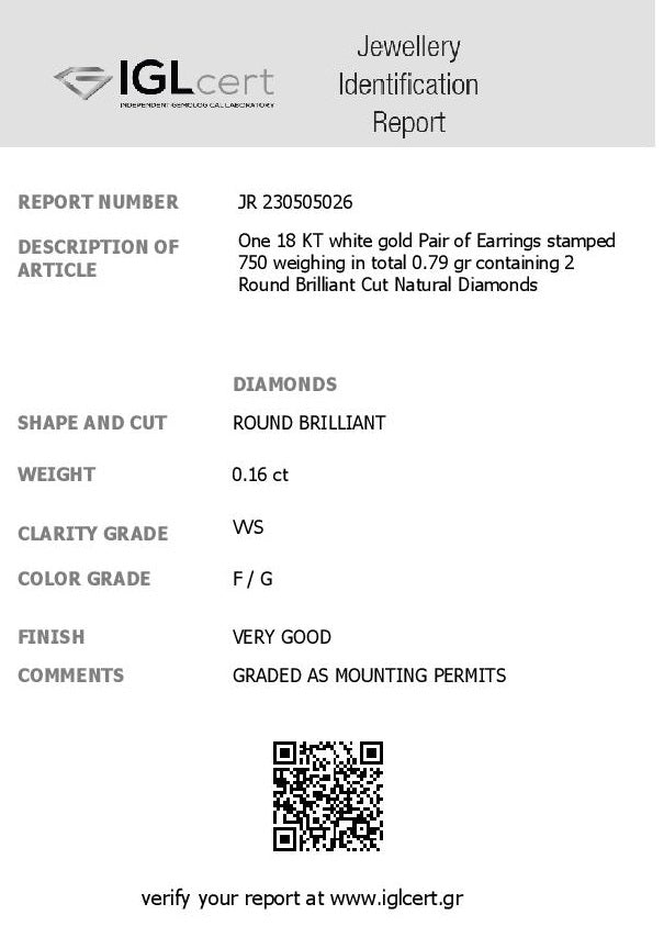 0,16CT, F/G, VVS2 Diamond Stud Earring