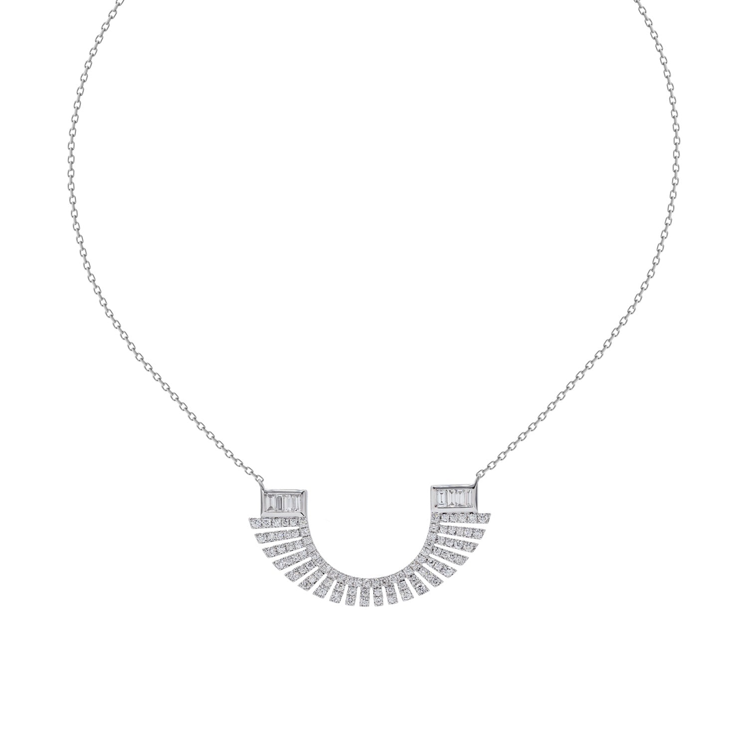 Helmet Necklace. Baguette Diamond necklace. Rose Gold Necklace.