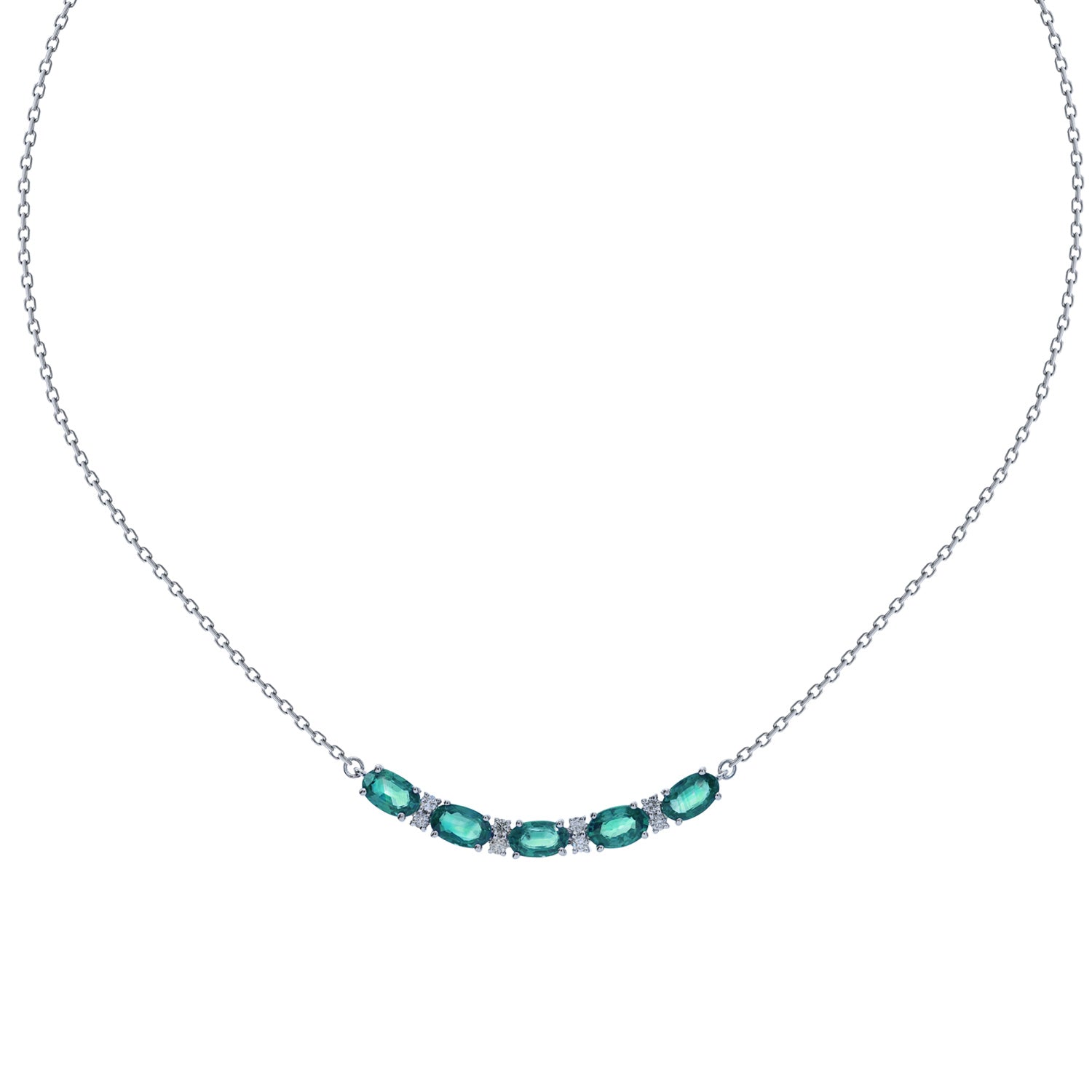 Emerald Necklace. Diamond and emerald necklace. Gift necklace. Gold necklace. Diamond necklace. Precious stone necklace. Rose gold necklace. Chain necklace. Easy to wear necklace. Anatol jewelry. Fine jewelry. Golden Hall. Kifissia. Athens.